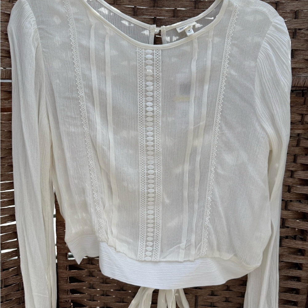 Boho Style White Lace Trim Blouse